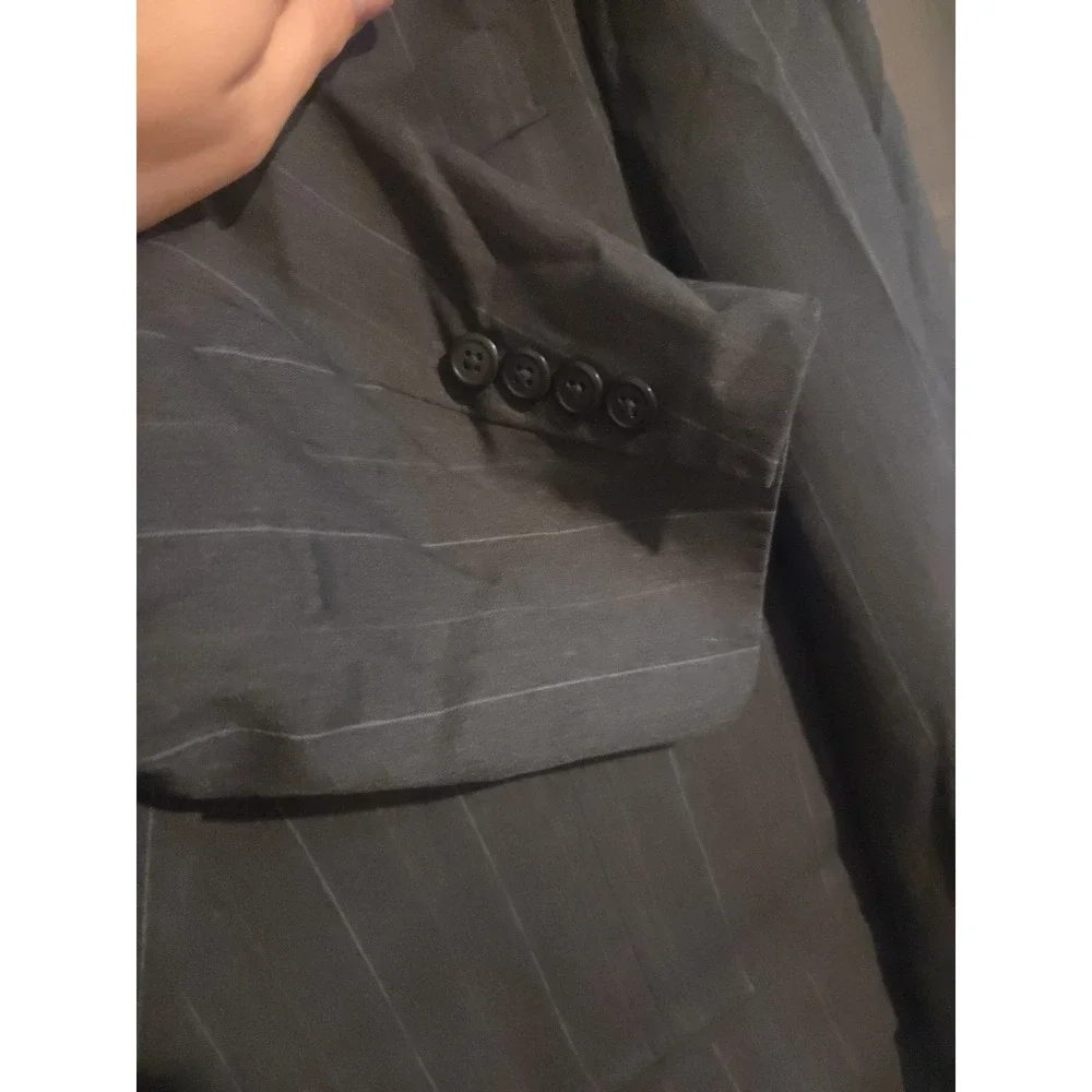 Hart Schaffner Marx Gold Trumpeter Charcoal Grey Wool Pinstripe Blazer Men's 44R